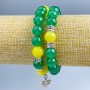 Bracelet "Ukraine" pair Jadeite, Citrine (artificial acrylic), 10mm± smooth beads with silver inserts on elastic, length 18cm+