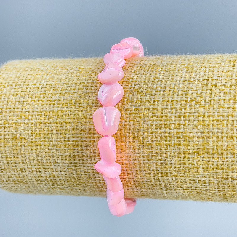 Bracelet Pearlescent Pearl pink faceted beads, diameter 8x6mm±, length 18cm (stretch)