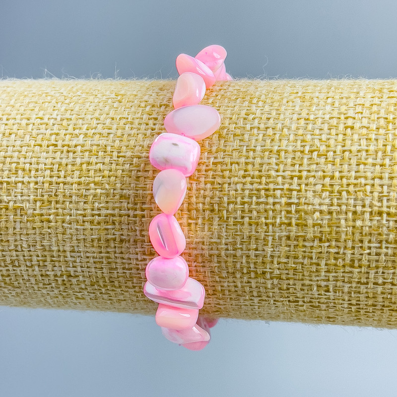 Bracelet Mother-of-Pearl white-pink faceted, diameter 8x6mm +-, length 18cm (stretch)