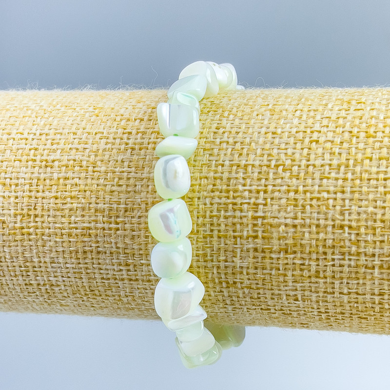 Bracelet - Mint Pearl Shell (Mother-of-Pearl) Tubular Bead 8x6mm, Stretch, 18cm