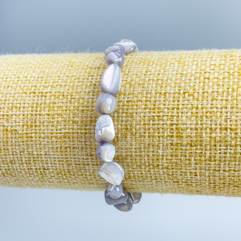Bracelet with Grey Mother-of-Pearl Beads, faceted, diameter 8×6mm, stretchable, 18 cm