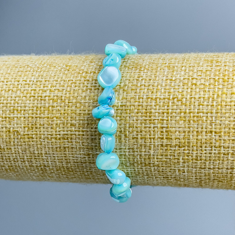 Bracelet, Blue Mother-of-Pearl Turquoise Faceted Beads 8x6mm, Stretch, 18cm