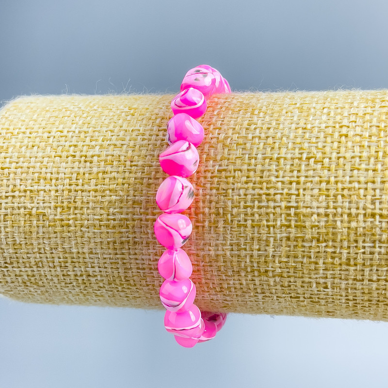 Bracelet, Pink Nacre Tumbled Beads, 8x6mm, stretch, 18cm