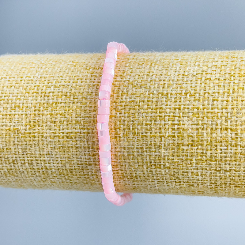 Bracelet Mother-of-Pearl tonal light pink disc beads, diameter 4×2mm ±, length 18cm (stretch)