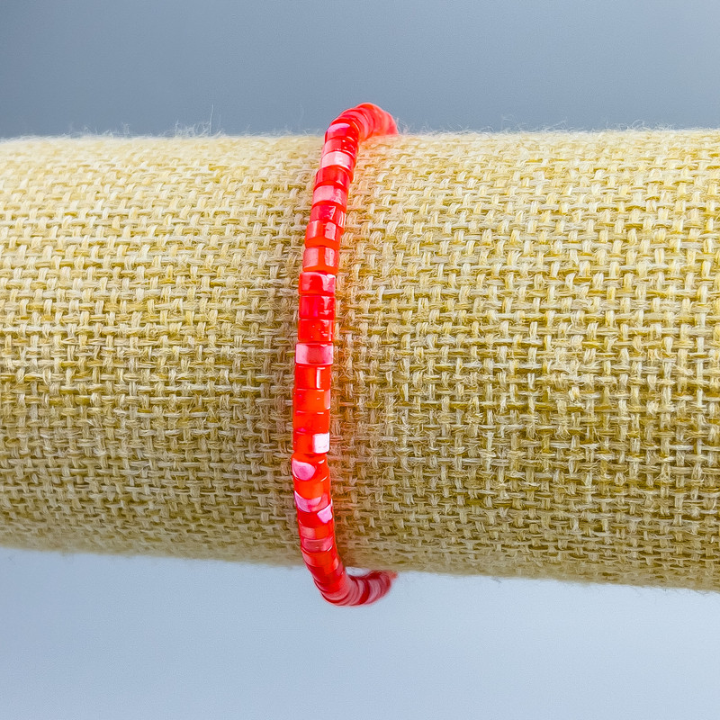 Bracelet Mother-of-Pearl Tonal Red Disc Beads, Ø 4×2mm, length 18cm (stretch)