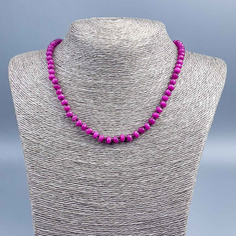 Necklace Turquoise (artificial) faceted rondelle, 6x4mm diameter, length 48cm