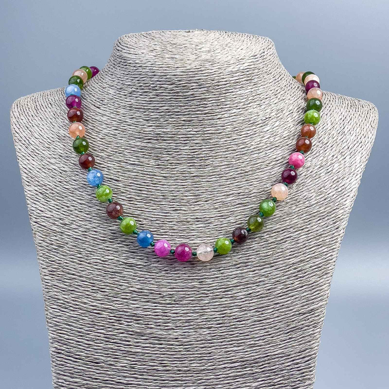 Assorted Natural Stone Necklace, smooth round beads, diameter 8.5mm, length 50cm