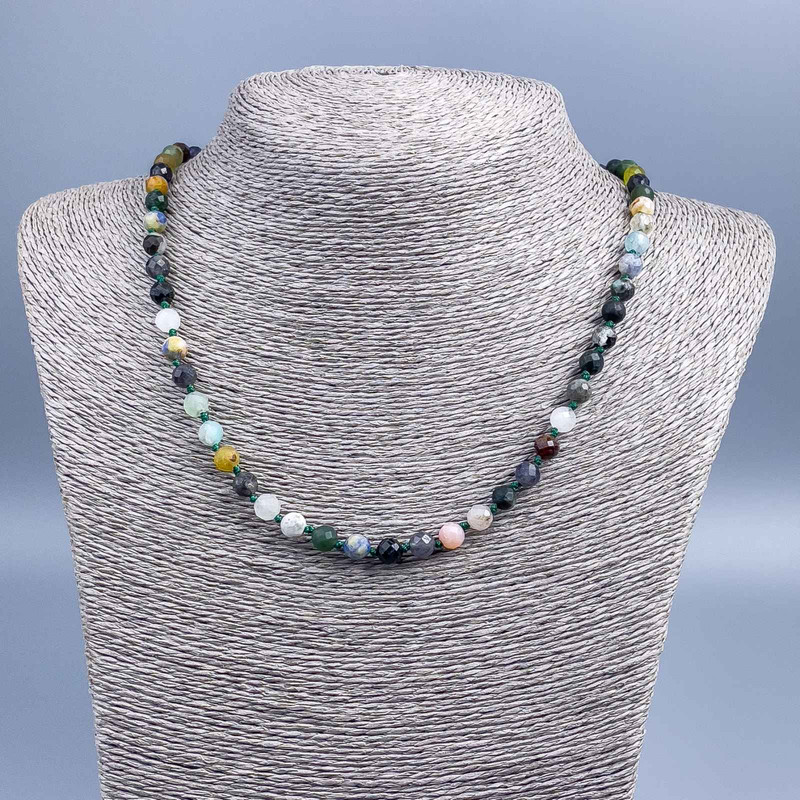 Assorted Necklace of Natural Stone Faceted Beads, 6mm diameter, length 50cm