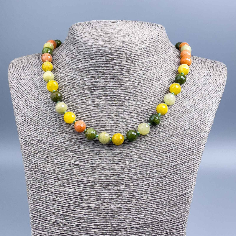 Assorted Necklace of Natural Stone, Faceted Beads, 10mm diameter, length 47cm ±