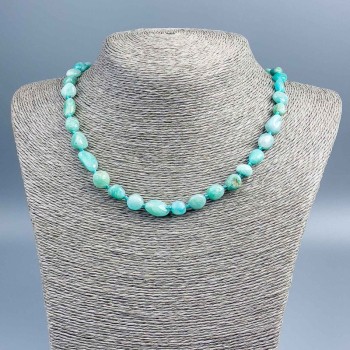 Larimar and Amazogite necklace with natural stone, tumbled, diameter 12x8 mm ±, length 48 cm +