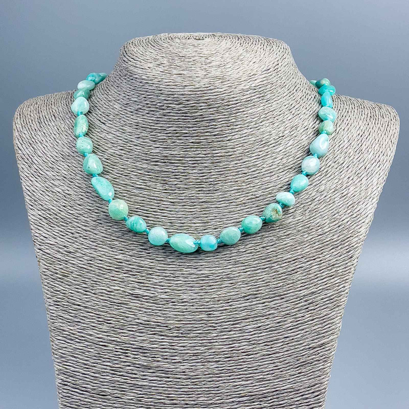 Larimar Necklace with Natural Stone Beads, tumbled, 12×8 mm, length 48 cm