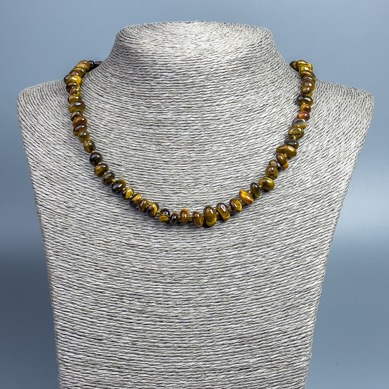 Tiger's Eye Necklace with natural stone, faceted, diameter 10x5mm+-, length 46cm +