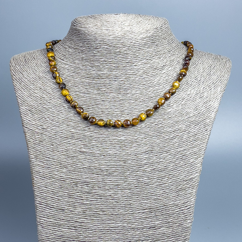 Tiger's Eye Necklace - Faceted Round Coin Beads, 6x5mm, 48cm