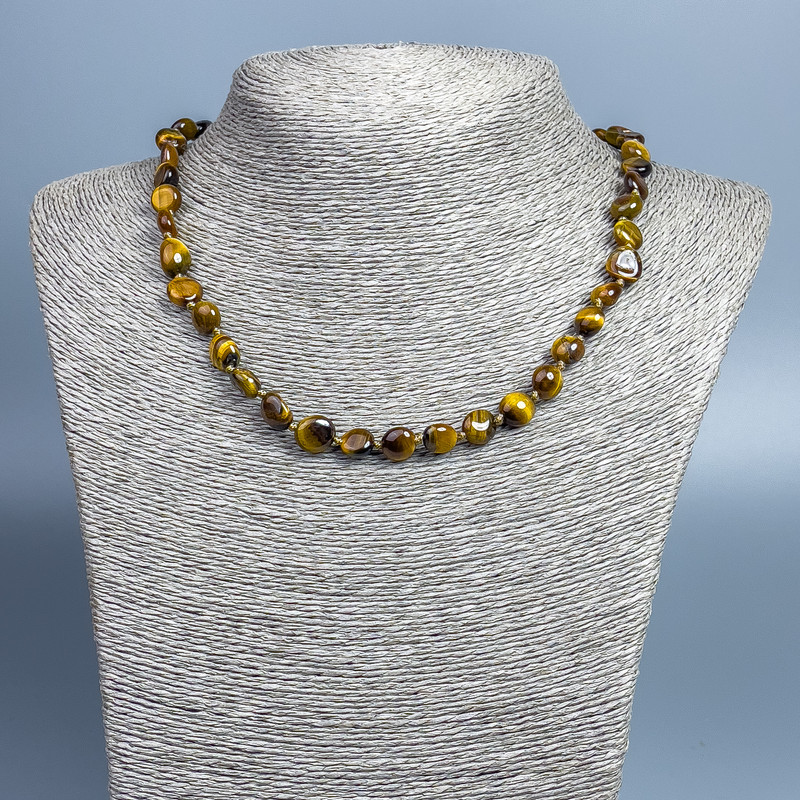 Tiger's Eye natural gemstone faceted necklace, diameter 10x8mm+-, length 48cm +