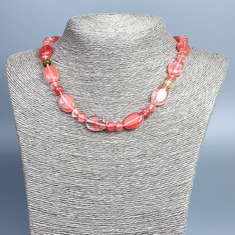 Chalcedony Necklace, natural stone, oval beads 18×12 mm +-, rondelle 8×5 mm +-, length 46 cm +