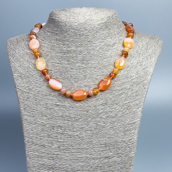 Carnelian natural stone necklace oval beads 18×12mm ±, rondelle 8×5mm ±, length 46cm ±