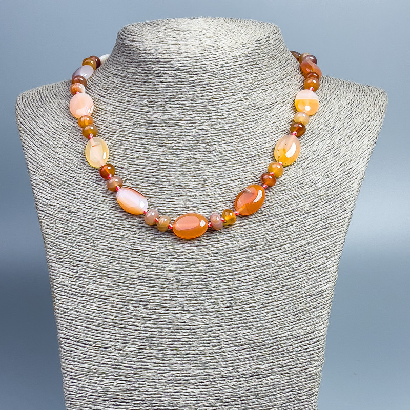 Carnelian natural stone necklace oval beads 18×12mm ±, rondelle 8×5mm ±, length 46cm ±