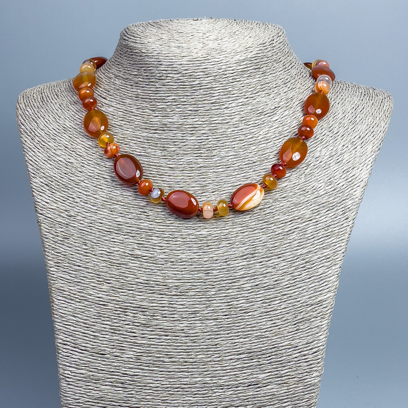 Agate Necklace of Natural Stone Oval Beads, 18×12mm+-, Rondelle 8×5mm+-, length 48cm +