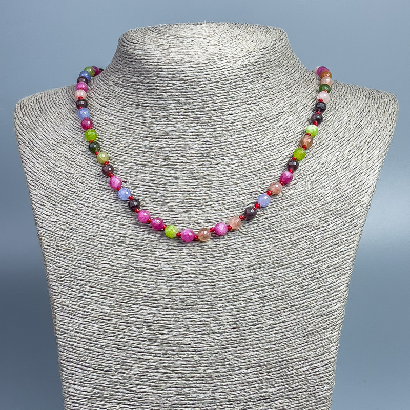 Assorted Round Beads Necklace, Diamond-cut 6mm, length 49cm