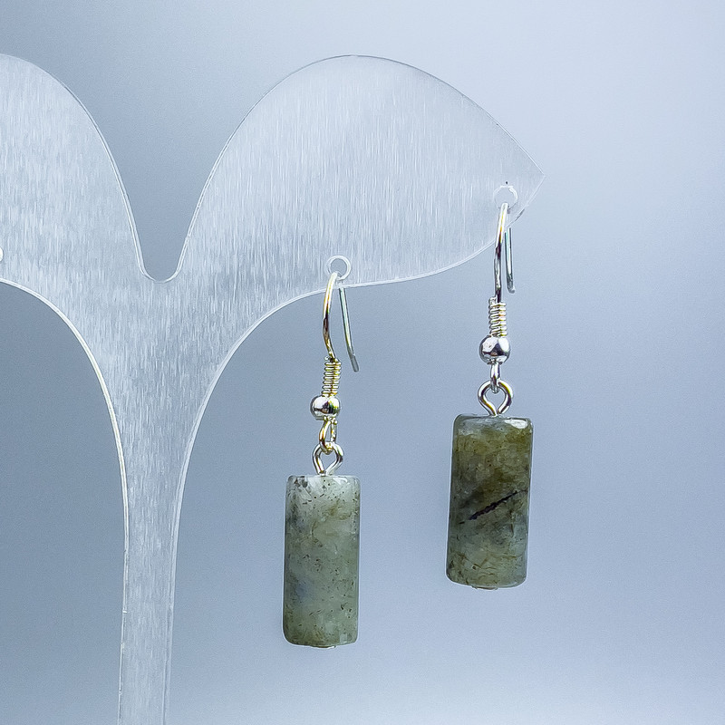 Earrings Labradorite Cylinder, diameter 16.5×8 mm