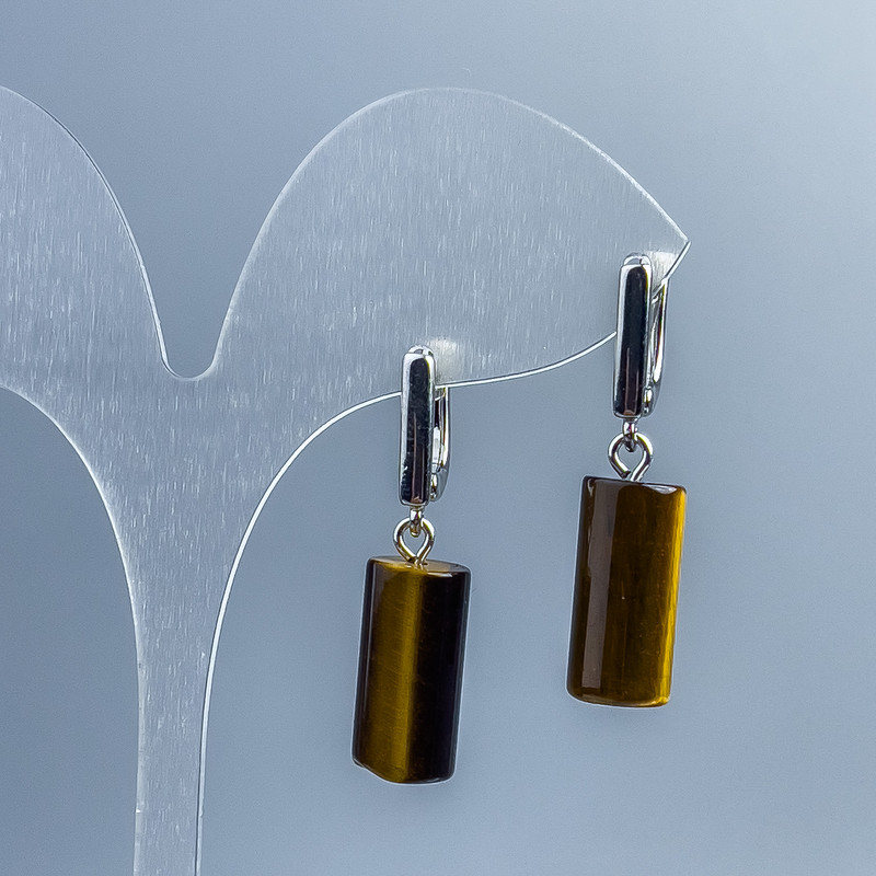 Earrings Tiger's Eye Cylindrical, diameter 16.5×8mm±, English clasp