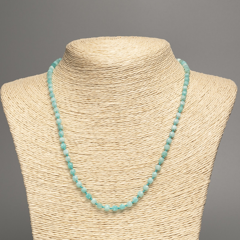 Amazonite Bead Necklace (Faceted Cube) 4×4mm, 47cm length +