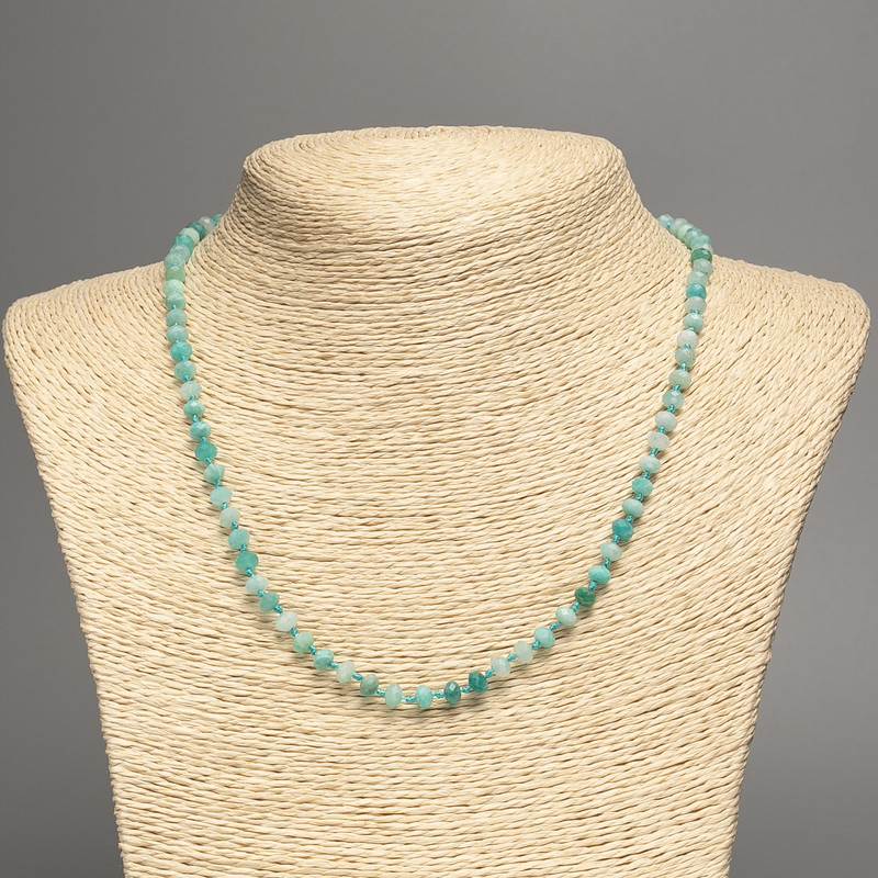 Natural amazonite necklace, faceted rondelle beads, 5×3.5 mm, length 47 cm +