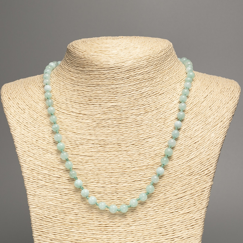 Larimar Beads Necklace – Smooth Round Beads, 6.5mm diameter, length 51cm