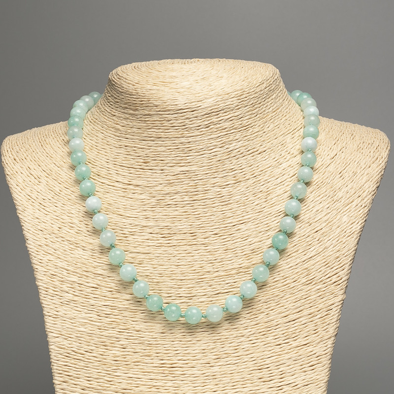 Larimar Necklace with Natural Stone, smooth round beads, 8mm diameter, length 51 cm