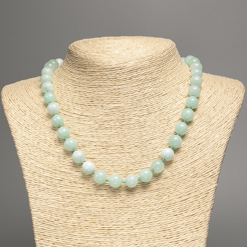 Larimar Natural Stone Necklace, smooth round beads diameter 10mm ±, length 49cm ±