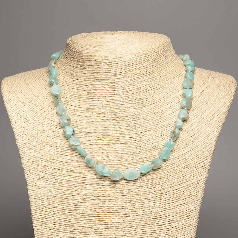 Necklace of natural amazonite cabochons, 8×10 mm, length 48 cm +