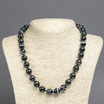 Agate Bead Necklace with Smooth Round Beads, 12mm diameter, length 45cm