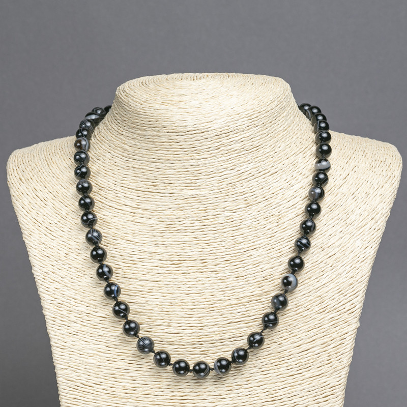 Necklace of natural agate, smooth round beads 8mm diameter, length 45cm