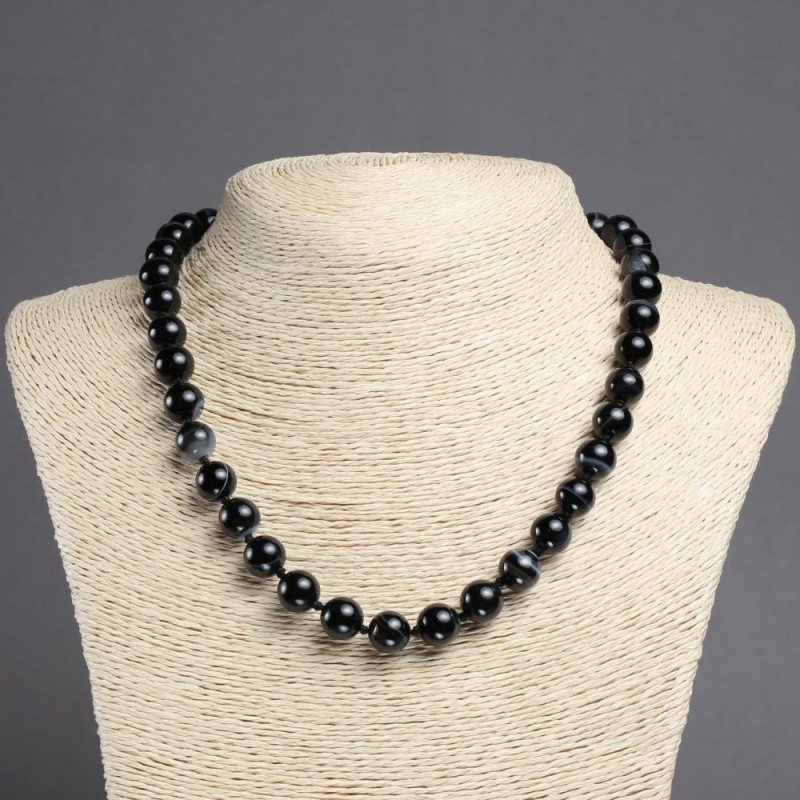 Necklace Black Agate Smooth Bead, diameter 10mm±, length 45cm±