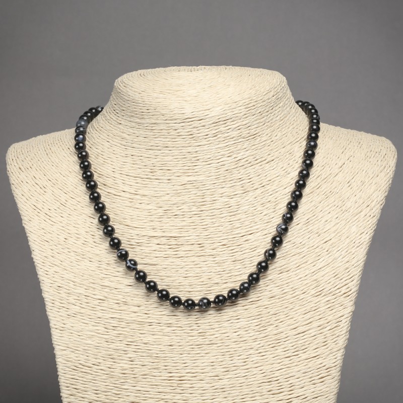 Necklace Black Agate Smooth Bead, 6mm diameter, 45cm+ length