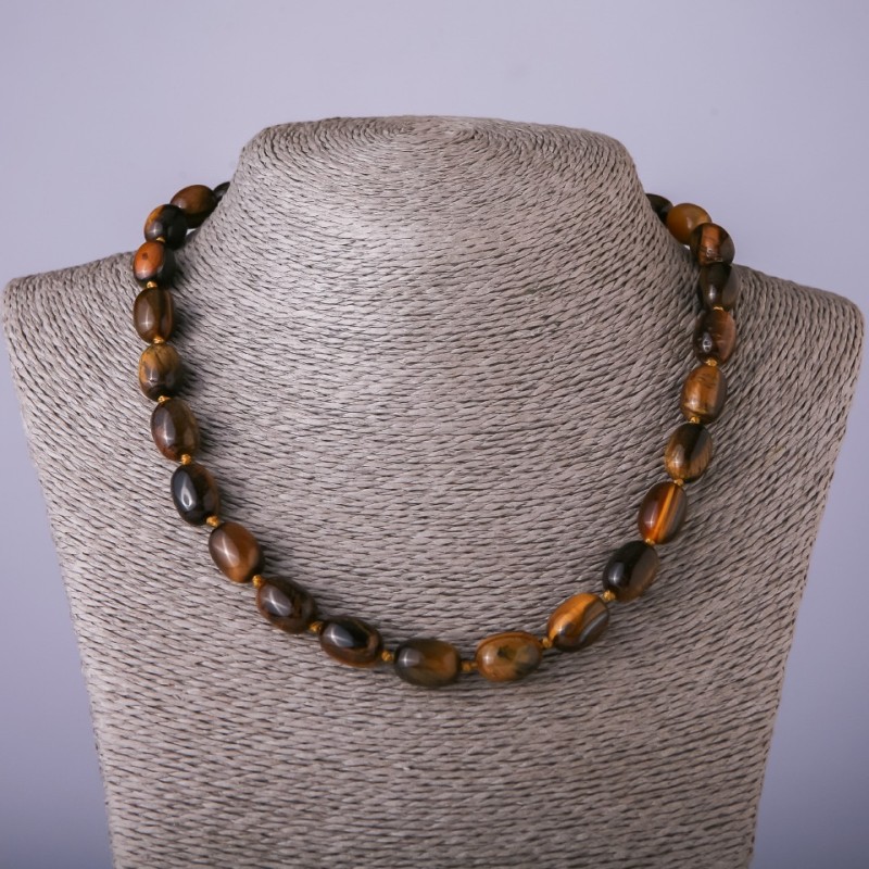 Tiger's Eye Bead Necklace "Barilo", diameter 10x14mm, length 47cm