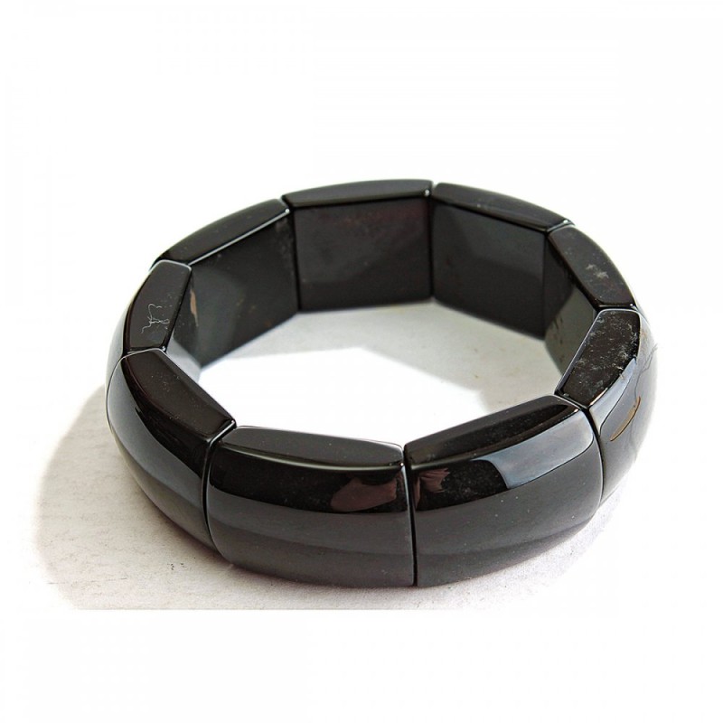 Elastic Black Agate Bracelet with Rectangular Beads 19x25(±)mm