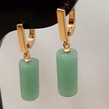 Earrings Jade Jadeite natural stone cylinder, diameter 17.5×8 mm ±, length 3.5 cm ±