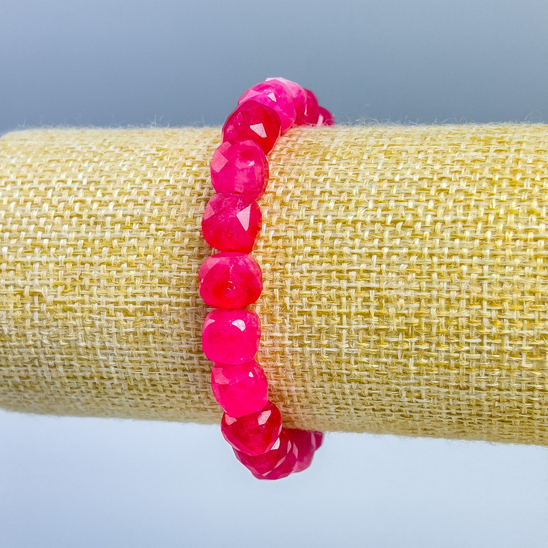 Pink tourmaline bracelet, natural faceted cube beads, 9x9mm, stretchy, 18cm