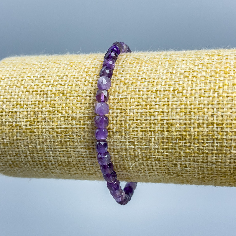 Amethyst Bracelet, Natural Stone, Faceted Cube, 4.5×4.5mm approx, Stretch, 18cm