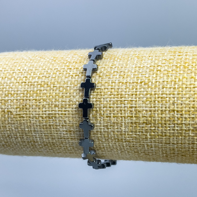 Hematite Cross Bracelet, Ø8×6mm+, length 18cm (stretch)