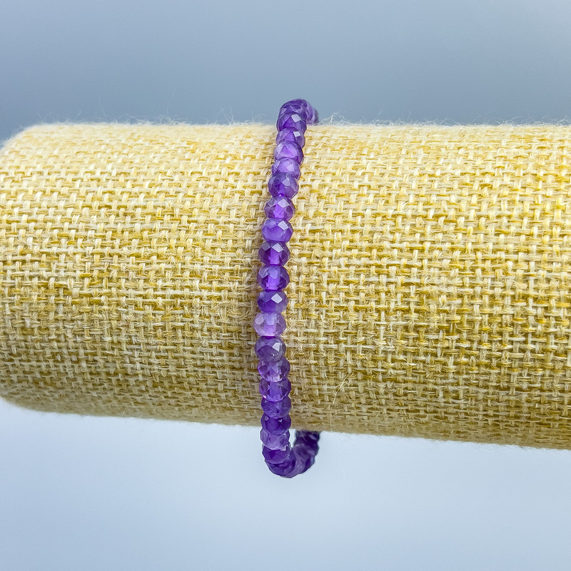 Bracelet Amethyst natural gemstone faceted rondelle, diameter 5x3mm ±, length 18cm (stretch)