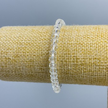 Bracelet Czech Crystal White Transparent Faceted Rondelle, diameter 6x5mm±, length 18cm (stretch)