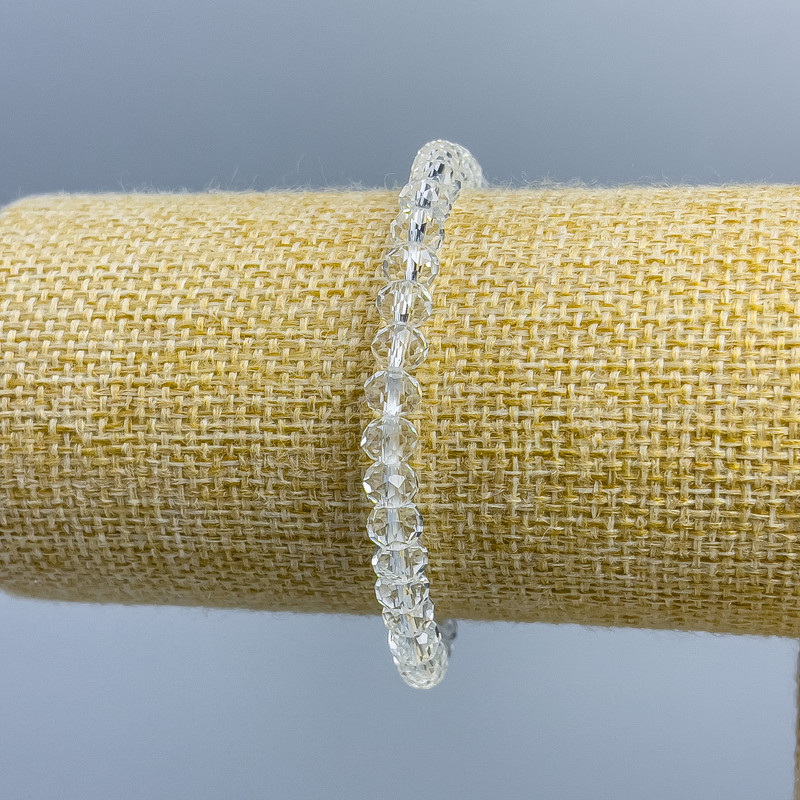 Bracelet Czech Crystal White Transparent Faceted Rondelle, diameter 6x5mm±, length 18cm (stretch)