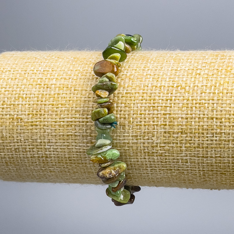 Bracelet Green Jasper Chip, diameter 7x3mm +-, length 18cm (stretch)