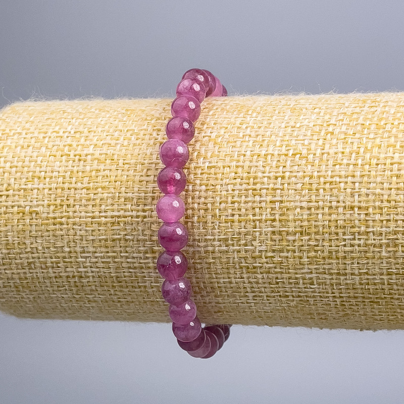 Bracelet Turmaline Rubellite natural stone smooth bead, diameter 6.5 mm ±, length 18 cm (stretch)