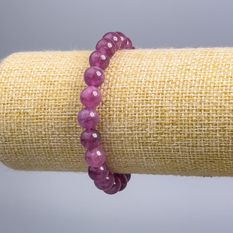 Bracelet Tourmaline Rubellite natural stone smooth bead, diameter 8.5 mm±, length 18 cm (stretch)