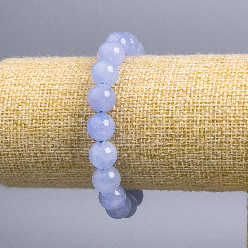 Aquamarine Bracelet Smooth Bead, diameter 10 mm ±, length 18 cm (stretch)