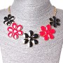 Necklace Daisy Flowers Metal Gold red and black gloss (30x40 mm)