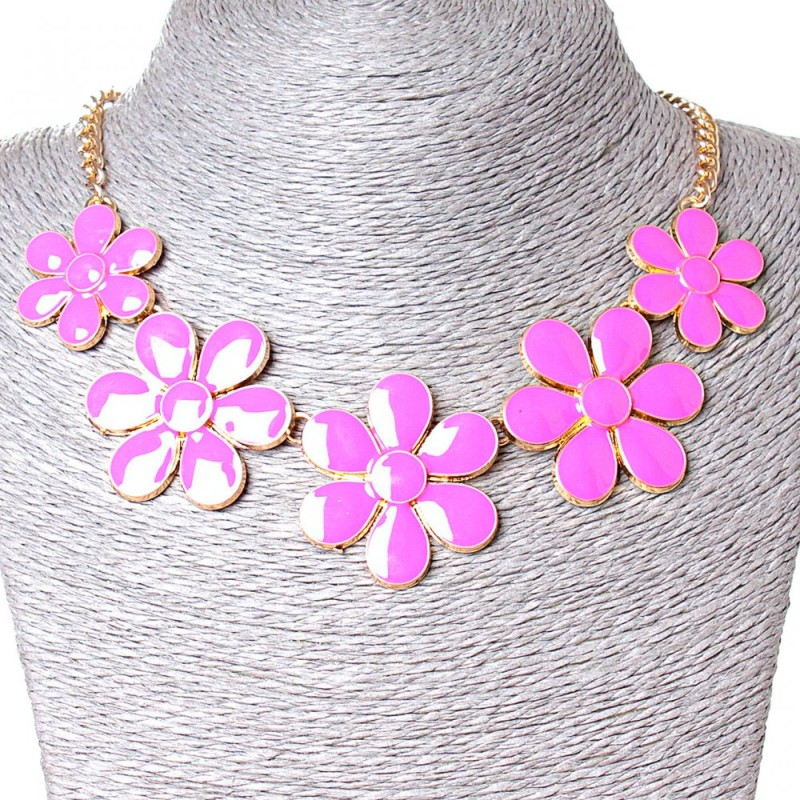 Necklace Daisy Floral Gold-tone and Pink Shine (30x40 mm)